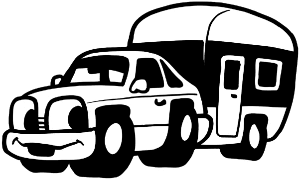 Car pulling a camper vinyl sticker. Customize on line.      Autos Cars and Car Repair 060-0323 
